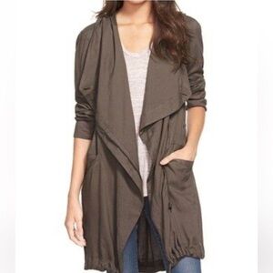 Sun & Shadow Hooded Anorak Jacket Sz S Brown Draped Front Lagenlook Pockets EUC